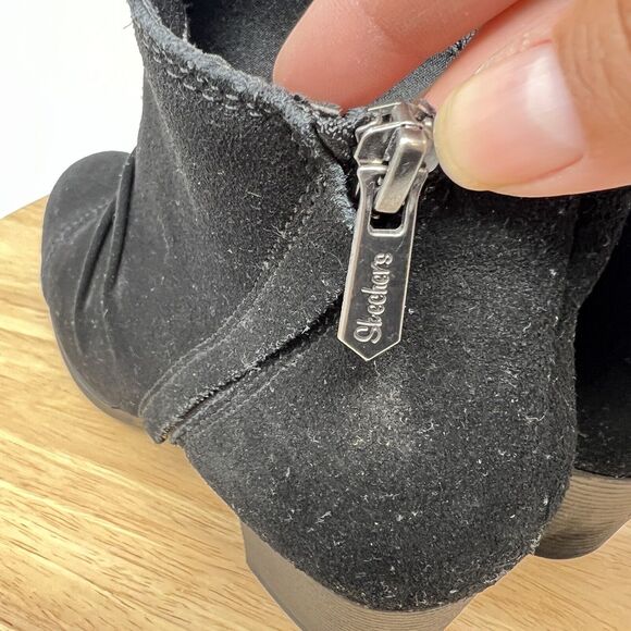 Skechers Taxi Ankle Boots Women's 8.5 Black Suede Comfort Heel Booties Cap Toe - Picture 8 of 10